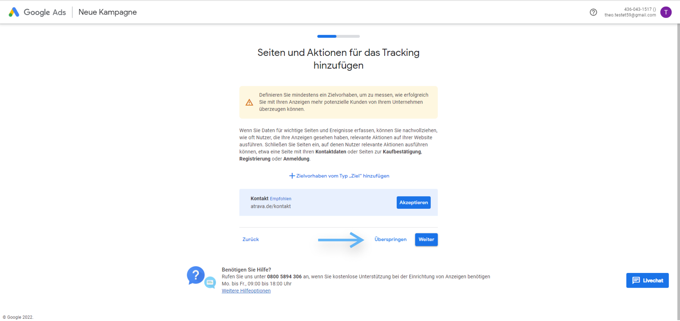 atrava - Google Ads Anleitung - Tracking Einrichtung überspringen