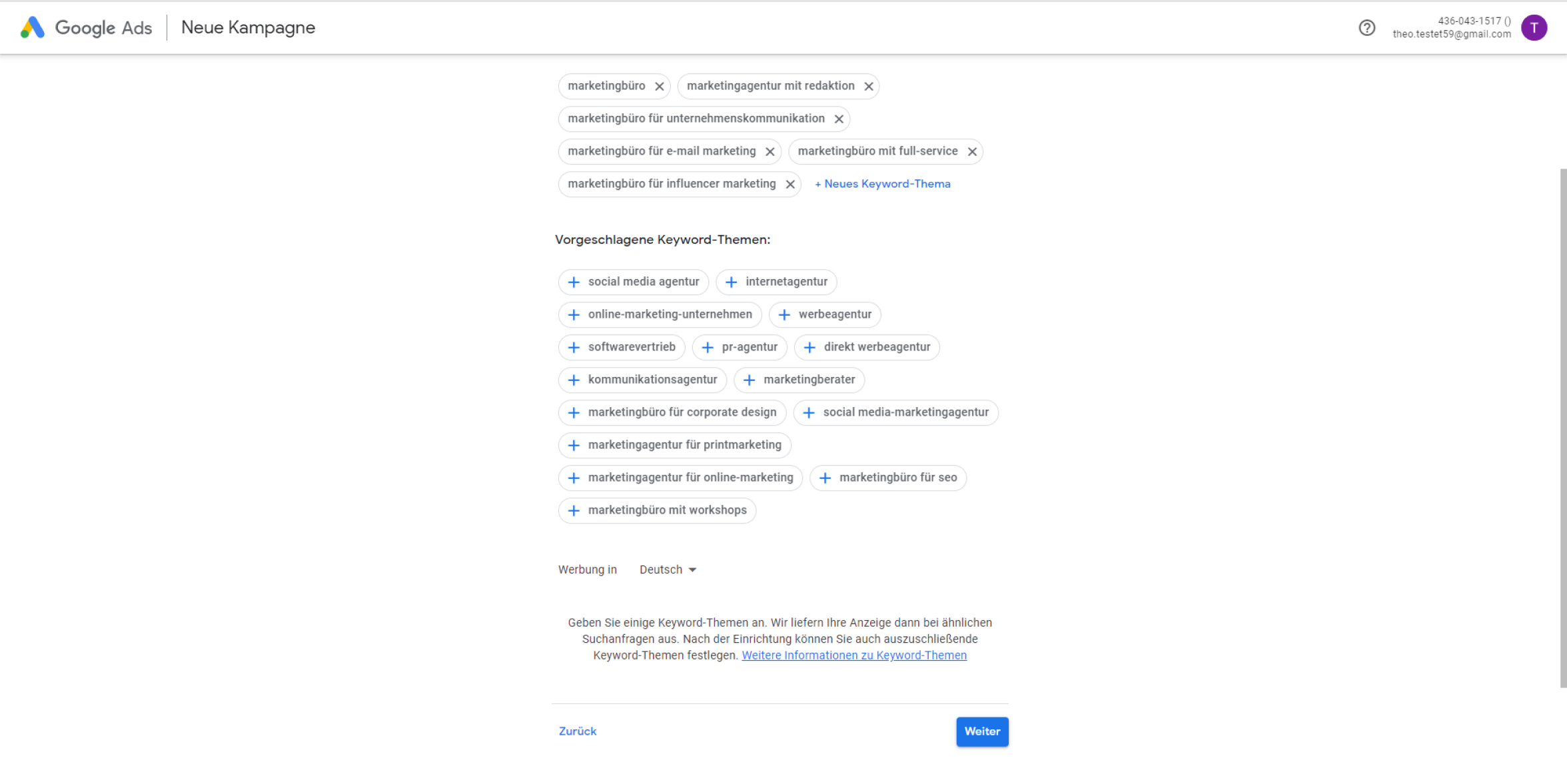 atrava - Google Ads Anleitung - Keywords eingeben