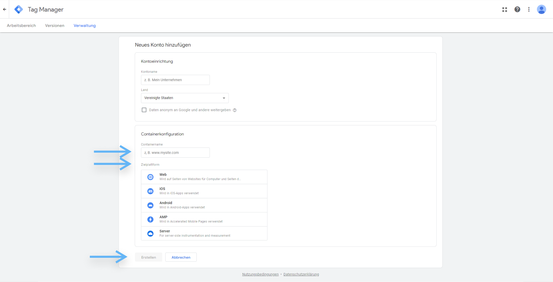 atrava - Google Tag Manager Anleitung - Containerkonfiguration